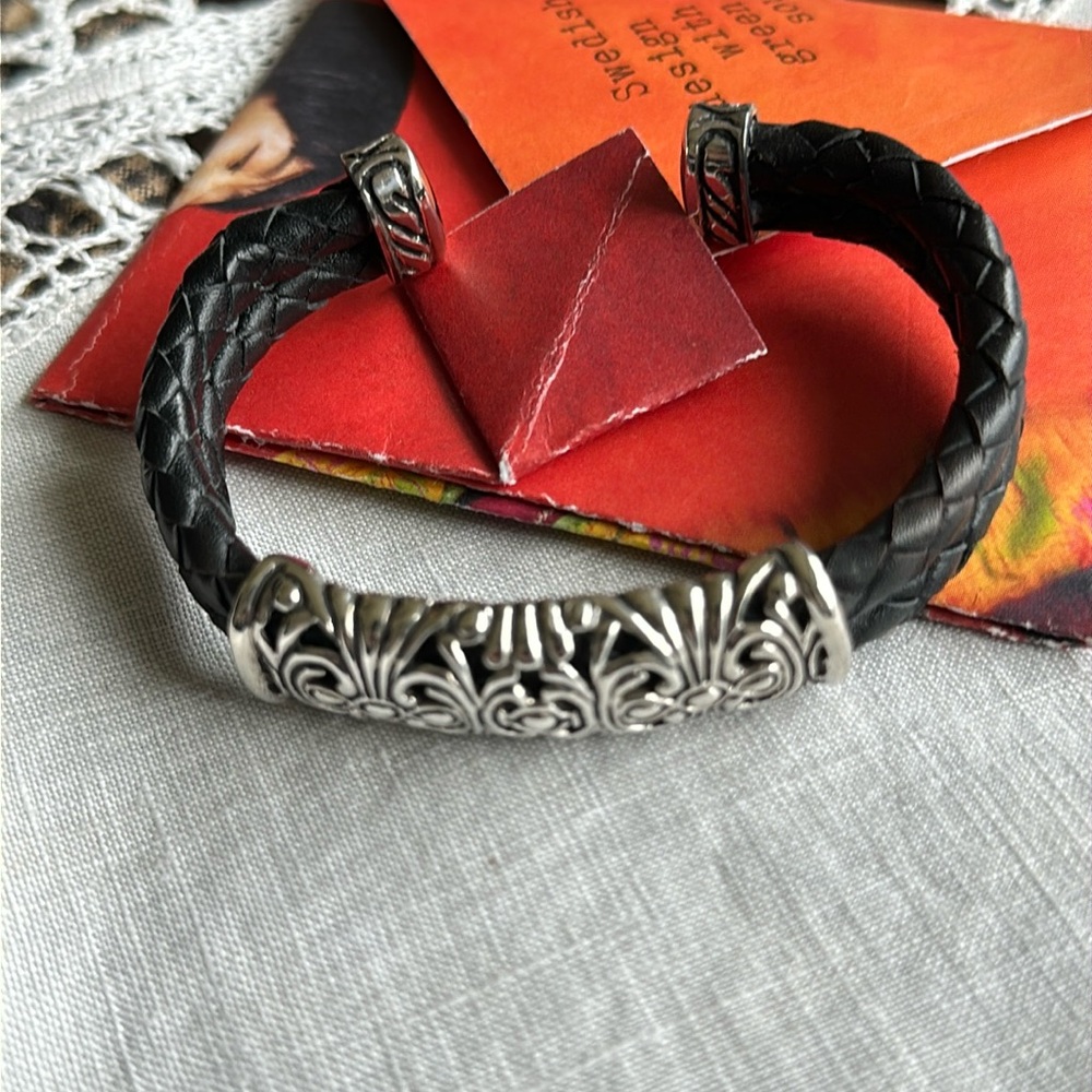 Vintage Sterling silver w/ leather cuff bracelet Joseph Esposito